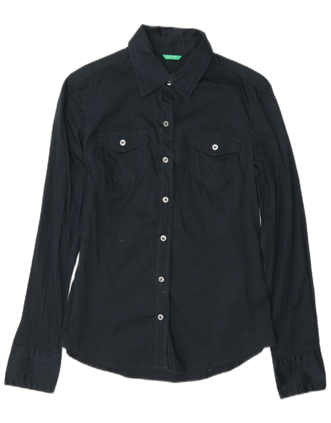 Camicia da donna Benetton UK 10 Small in cotone blu navy