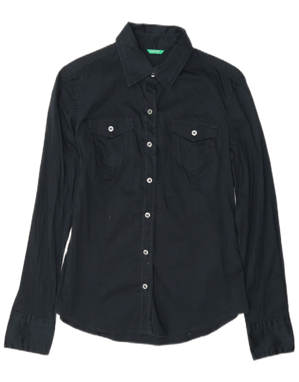 Camicia da donna Benetton UK 10 Small in cotone blu navy