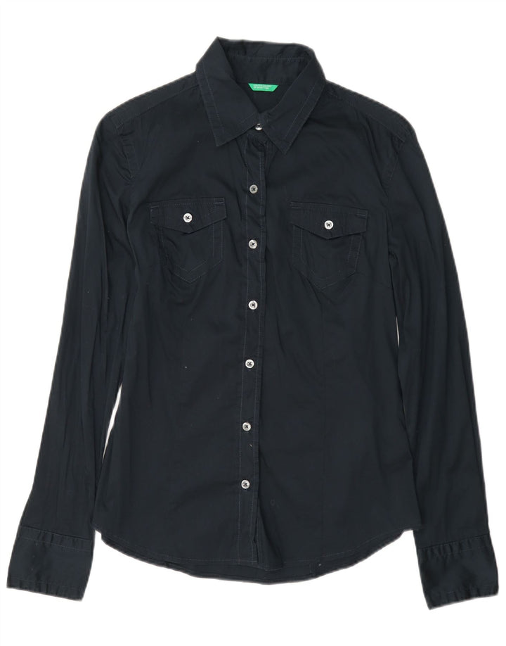 Camicia da donna Benetton UK 10 Small in cotone blu navy
