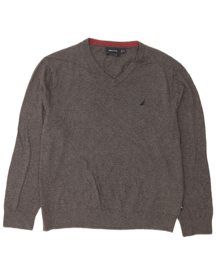 Maglione da uomo Nautica Navtech con scollo a V XL in cotone grigio