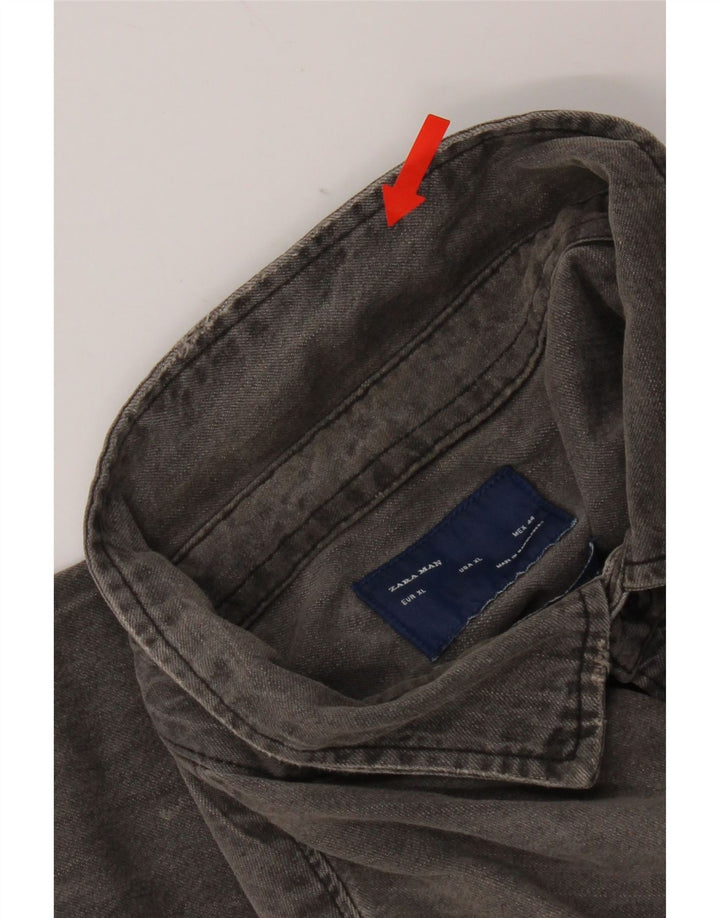 Camicia in denim vestibilità regolare da uomo Zara XL in cotone grigio