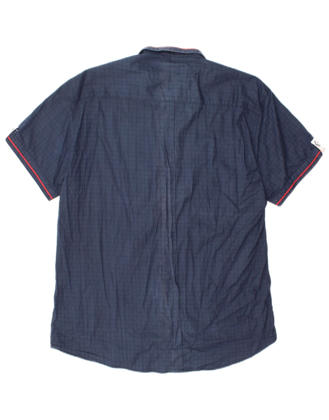 VINTAGE Mens Short Sleeve Shirt 3XL Navy Blue Gingham Cotton