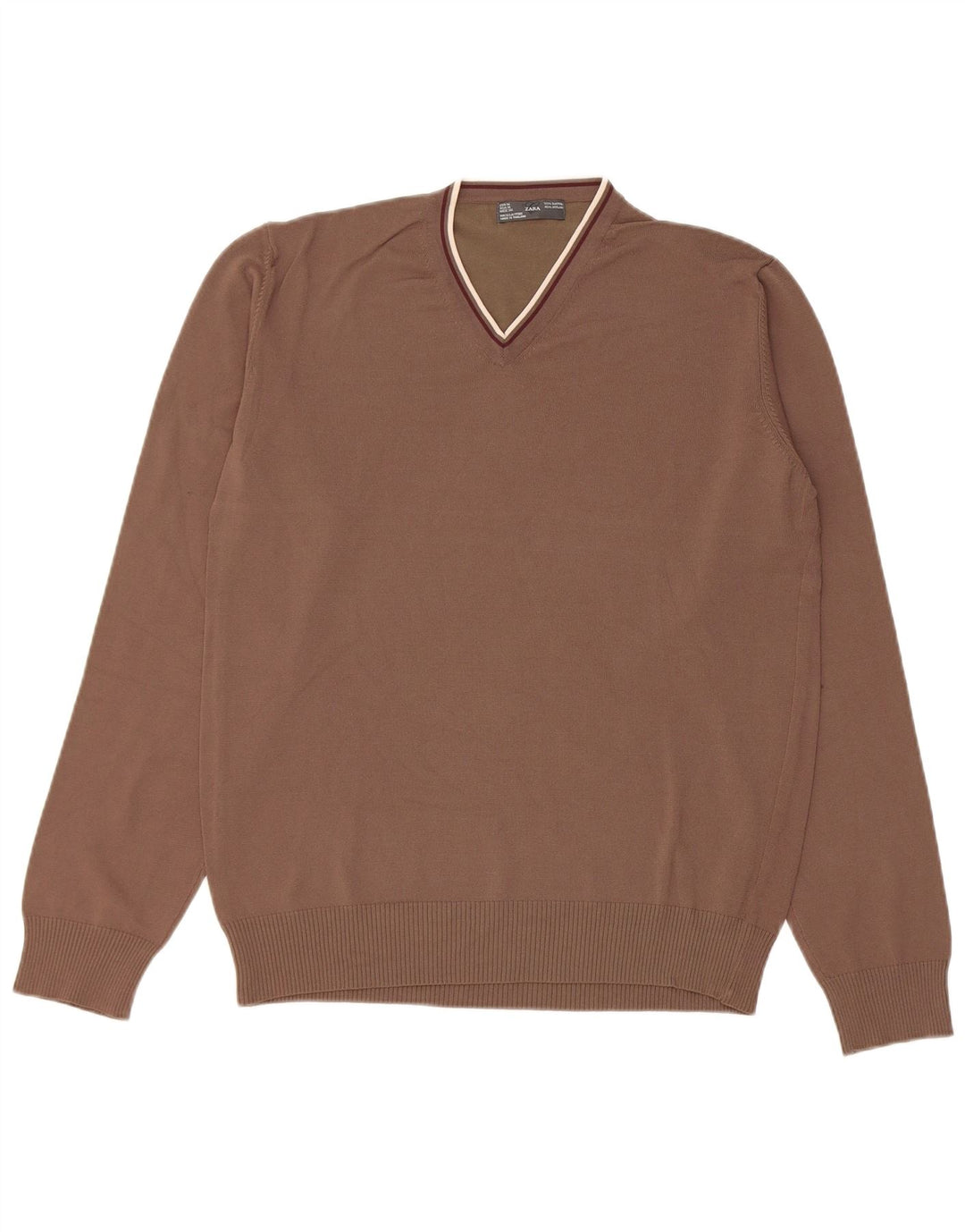 Maglione Zara da uomo con scollo a V in rayon marrone medio