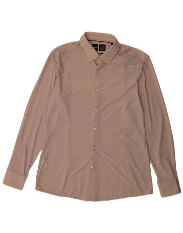 Camicia slim fit da uomo Hugo Boss taglia 42 16 1/2 grande poliammide beige