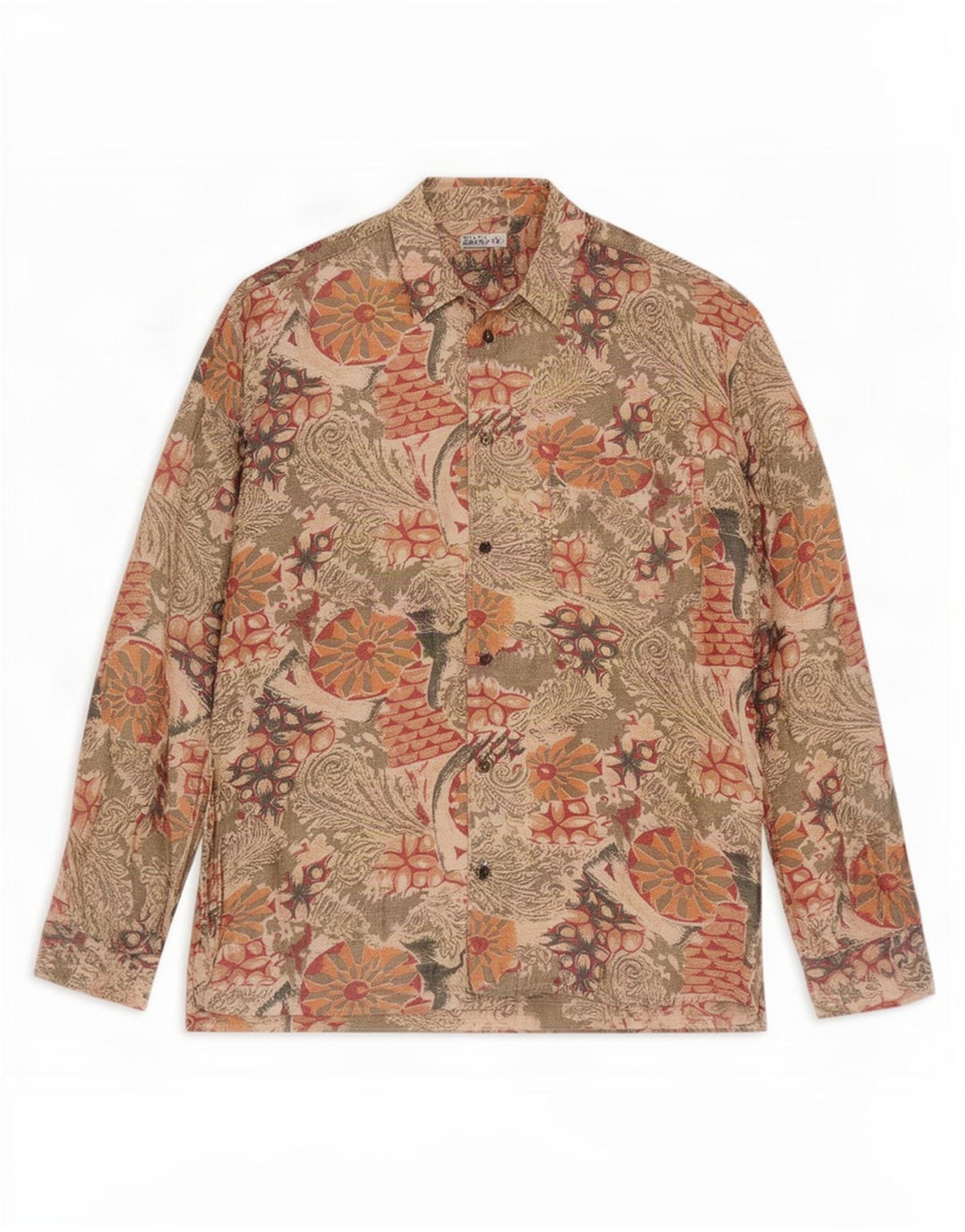 Camicia vintage da uomo piccola floreale beige