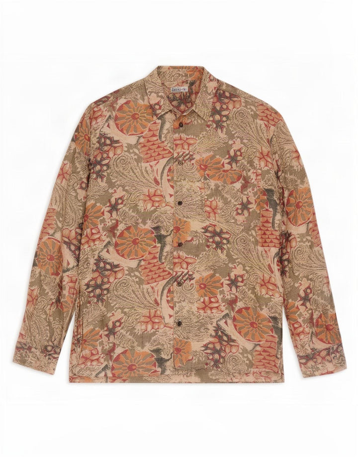 Camicia vintage da uomo piccola floreale beige