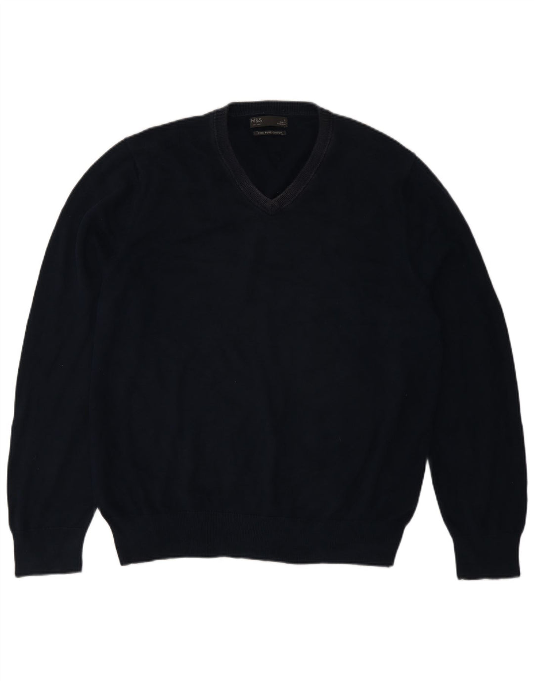Maglione maglione con scollo a V da uomo Marks & Spencer grande classico in cotone blu navy