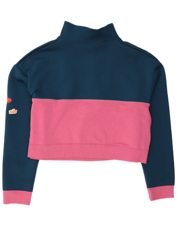 Felpa con grafica Nike da donna, maglione UK 16, grande, blu navy, color block