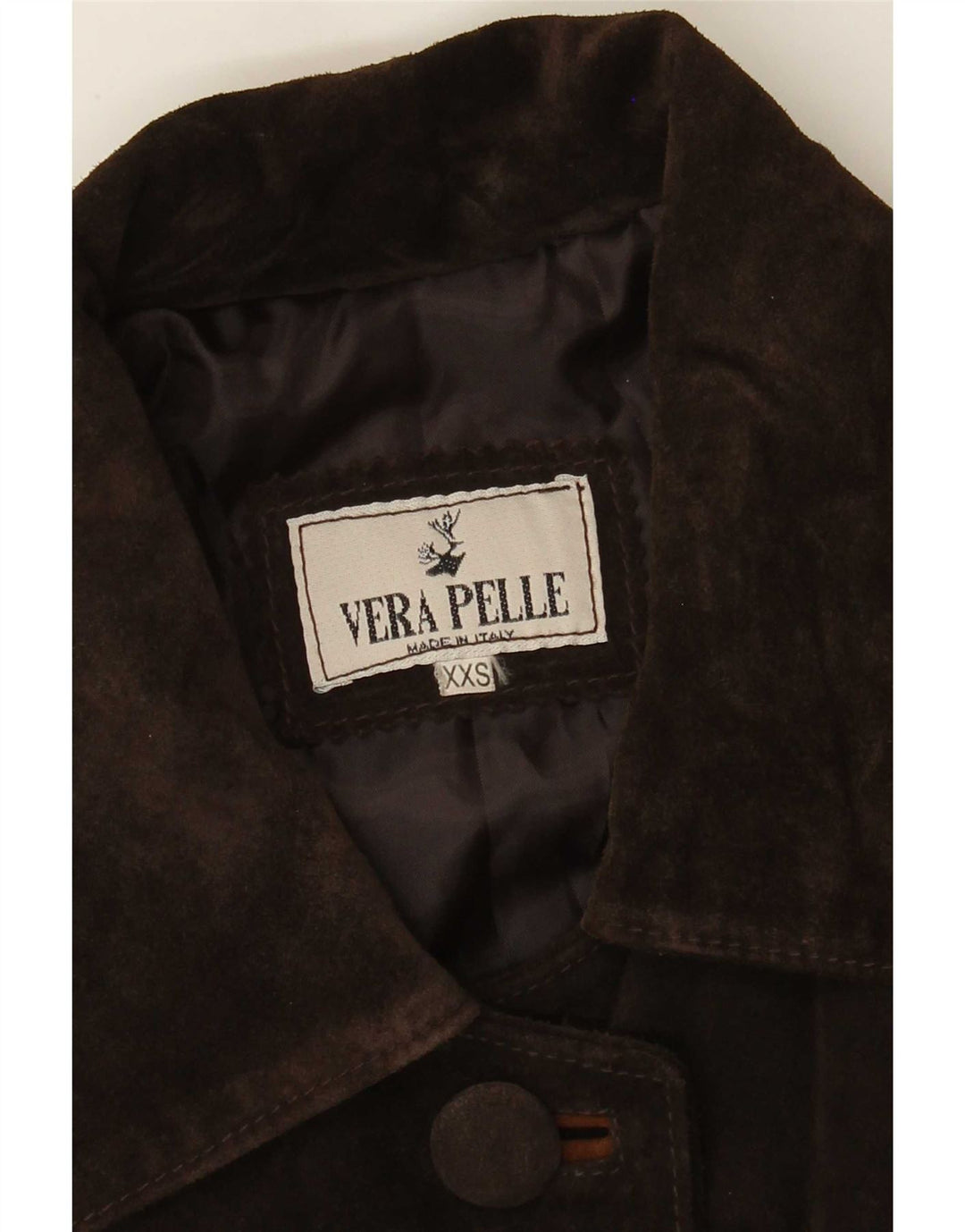 Soprabito oversize in pelle scamosciata vintage da donna UK 2 2XS in pelle marrone