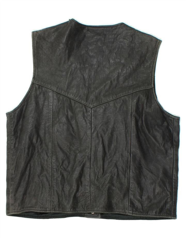 Gilet in pelle da donna VINTAGE UK 14 grande nero