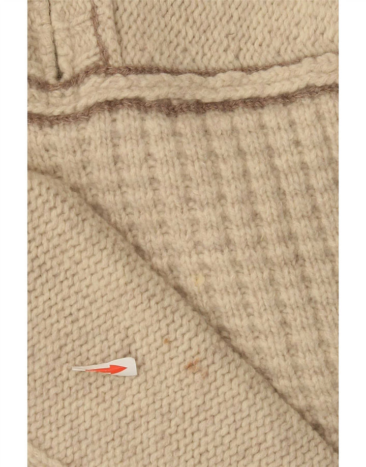 Maglione da uomo con collo con zip Fat Face, grande lana d'agnello screziata beige
