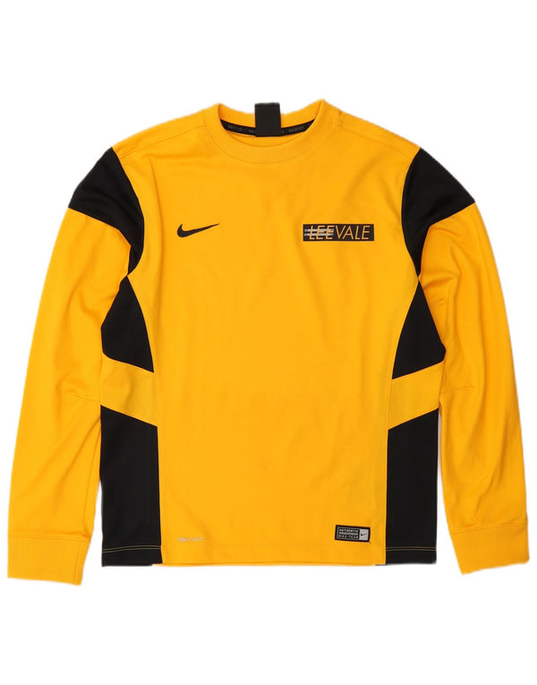 Maglia Nike Dri Fit da ragazzo a manica lunga 12-13 anni Large Giallo Colorblock