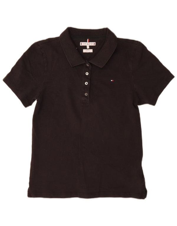 Polo slim da donna Tommy Hilfiger UK 14 grande cotone nero