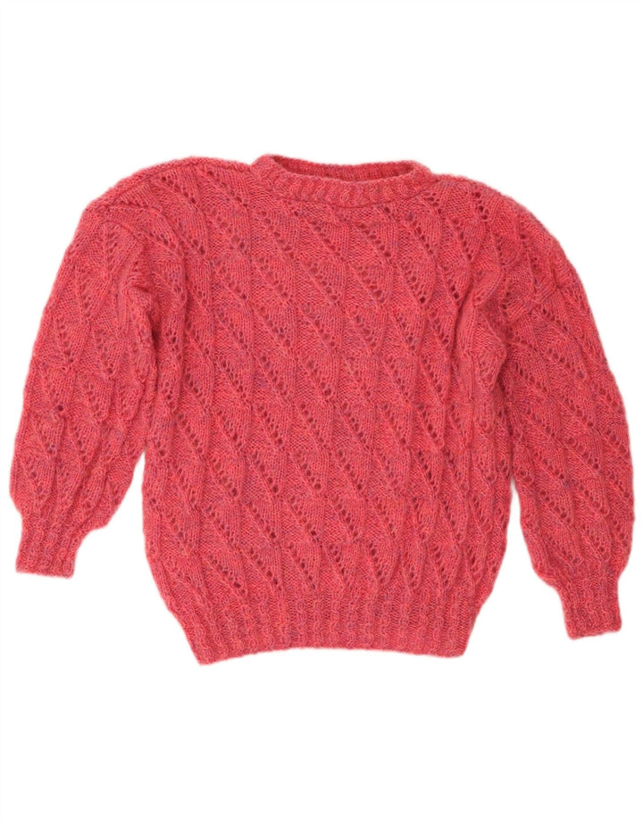 Maglione maglione girocollo da donna vintage UK 14 rosa medio