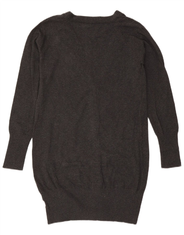 Maglione cardigan lungo da donna ZARA UK 14 grande cotone grigio