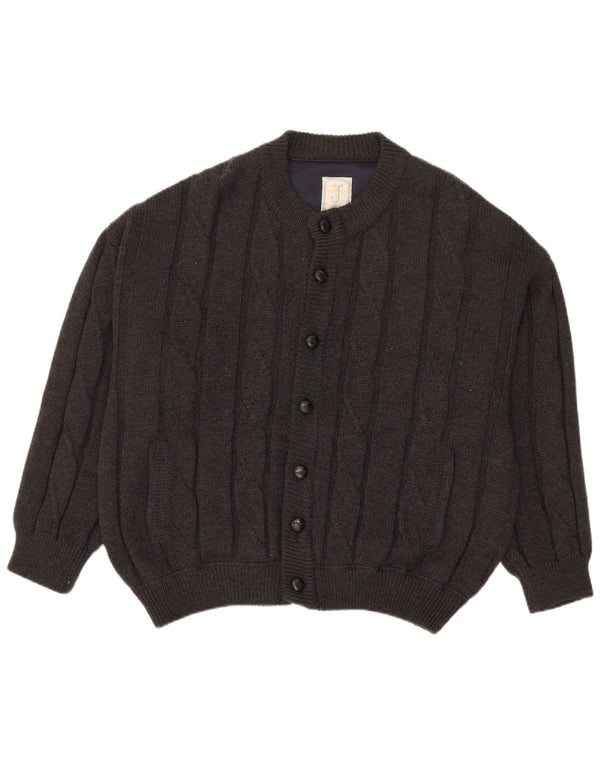 Maglione cardigan da uomo vintage 2XL in lana grigia