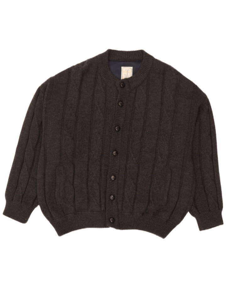 Maglione cardigan da uomo vintage 2XL in lana grigia