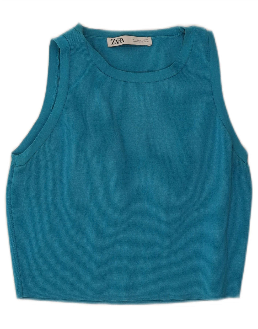 Top corto da donna Zara UK 14 grande in viscosa blu