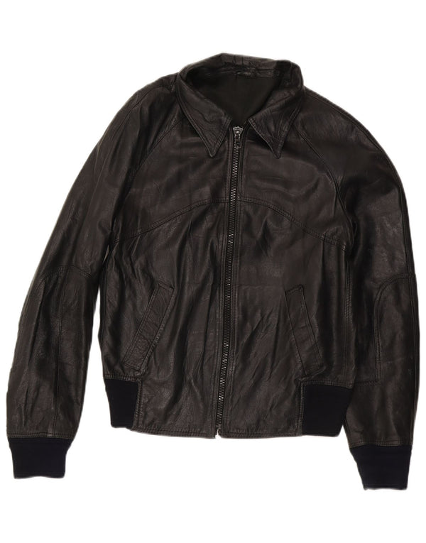 Giacca bomber da donna vintage in pelle IT 50 XL in pelle nera
