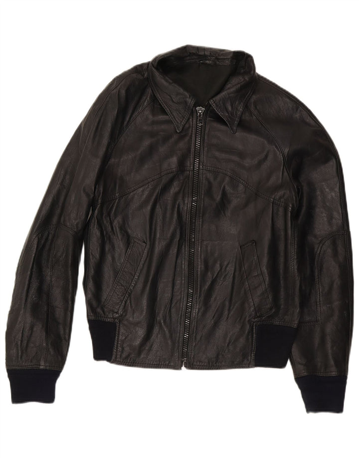 Giacca bomber da donna vintage in pelle IT 50 XL in pelle nera