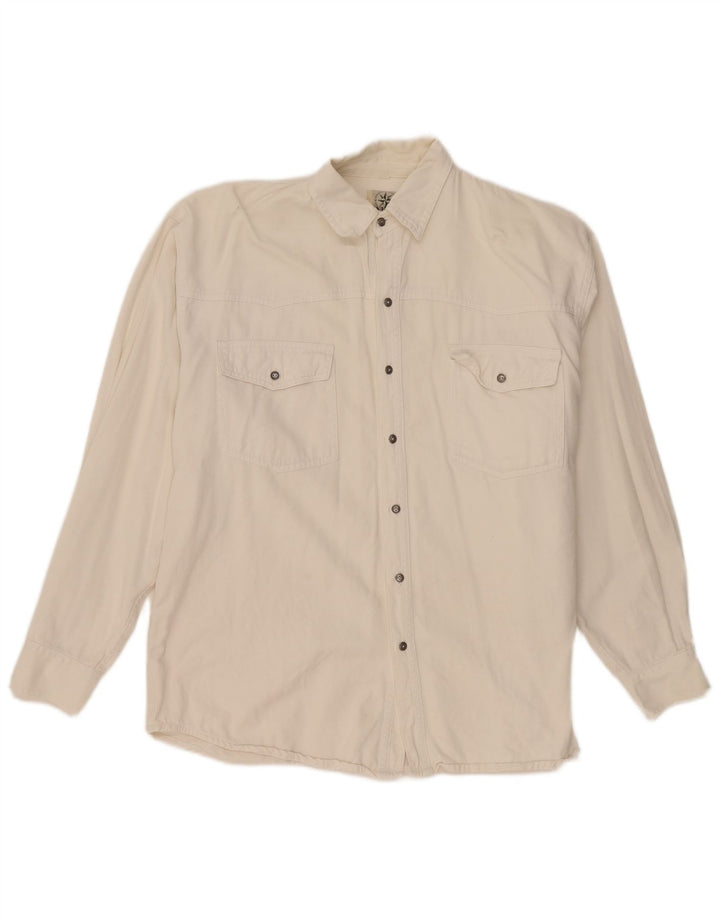 Comunque camicia di jeans da uomo grande in cotone bianco sporco