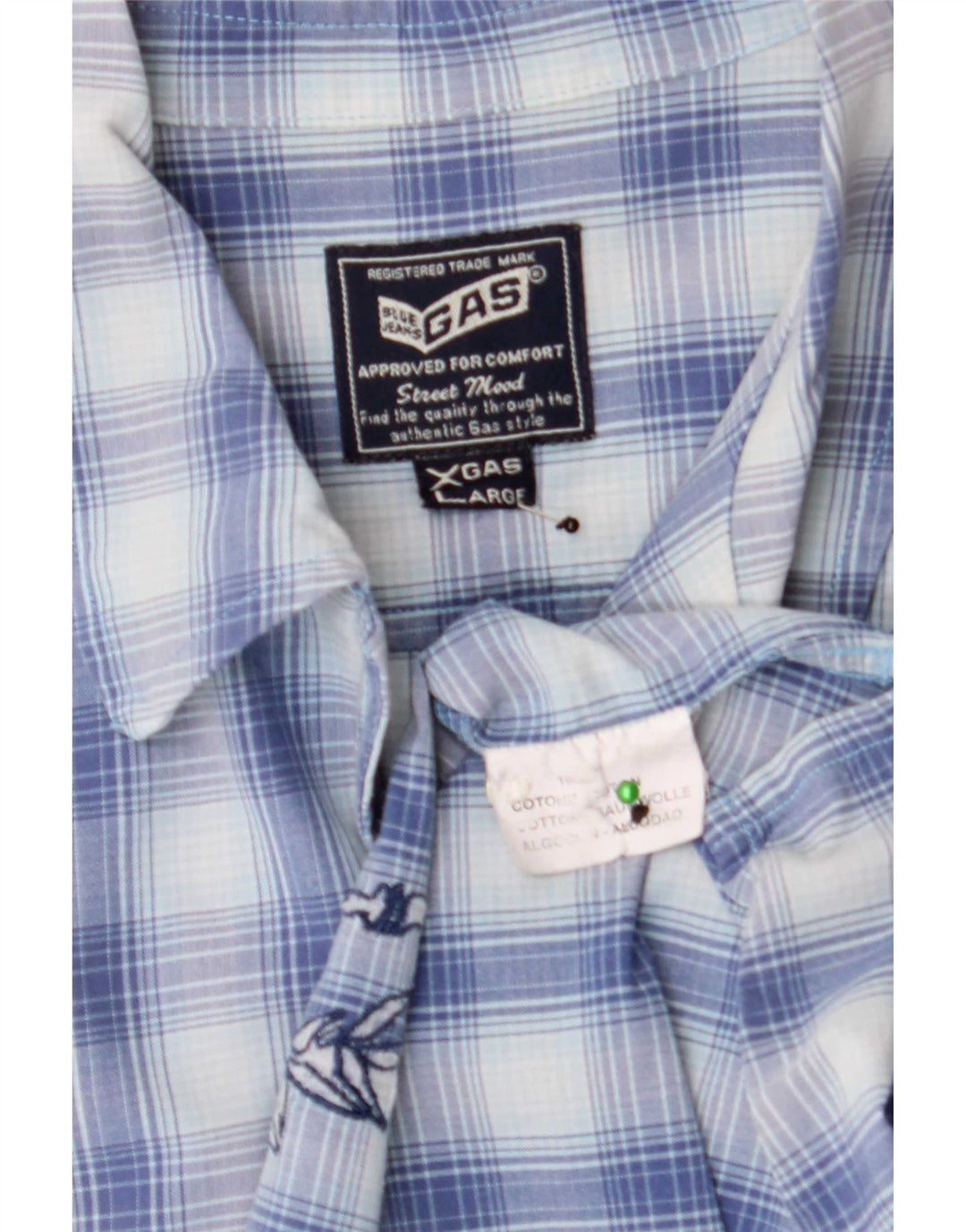 Gas Camicia grafica da uomo grande in cotone a quadri blu
