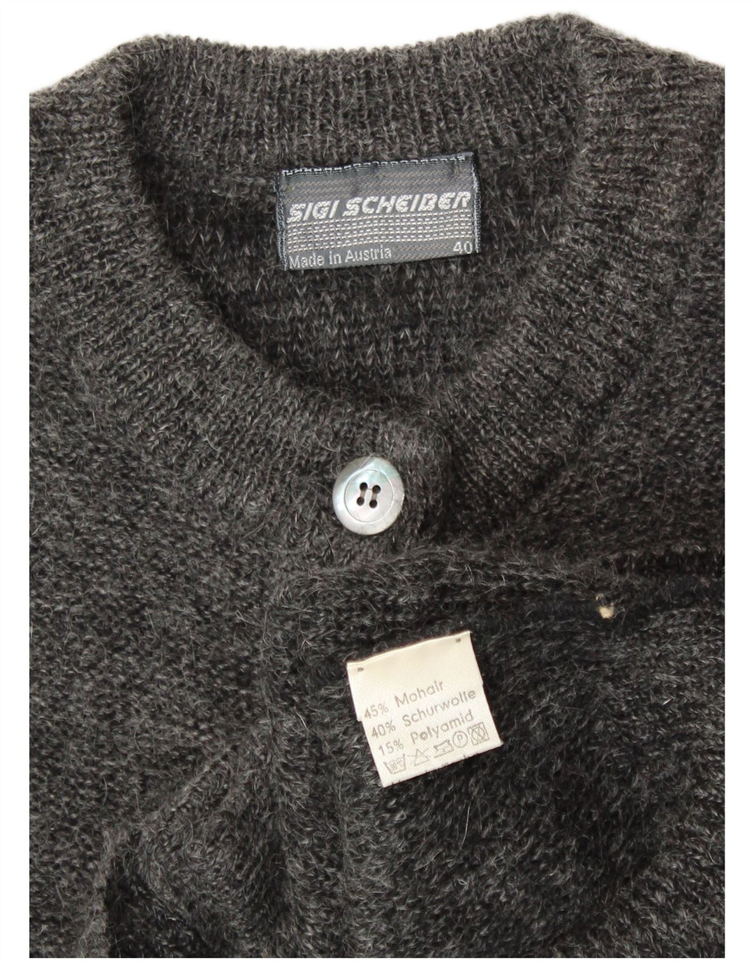 SIGI SCHEIBERG Maglione cardigan grafico da donna EU 40 Mohair grigio medio