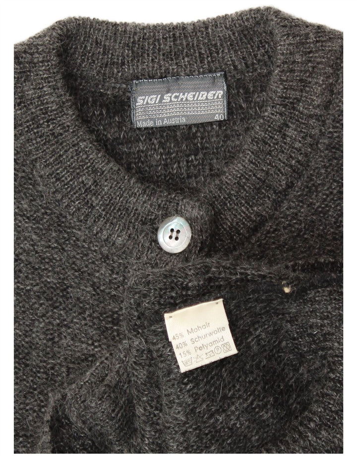 SIGI SCHEIBERG Maglione cardigan grafico da donna EU 40 Mohair grigio medio