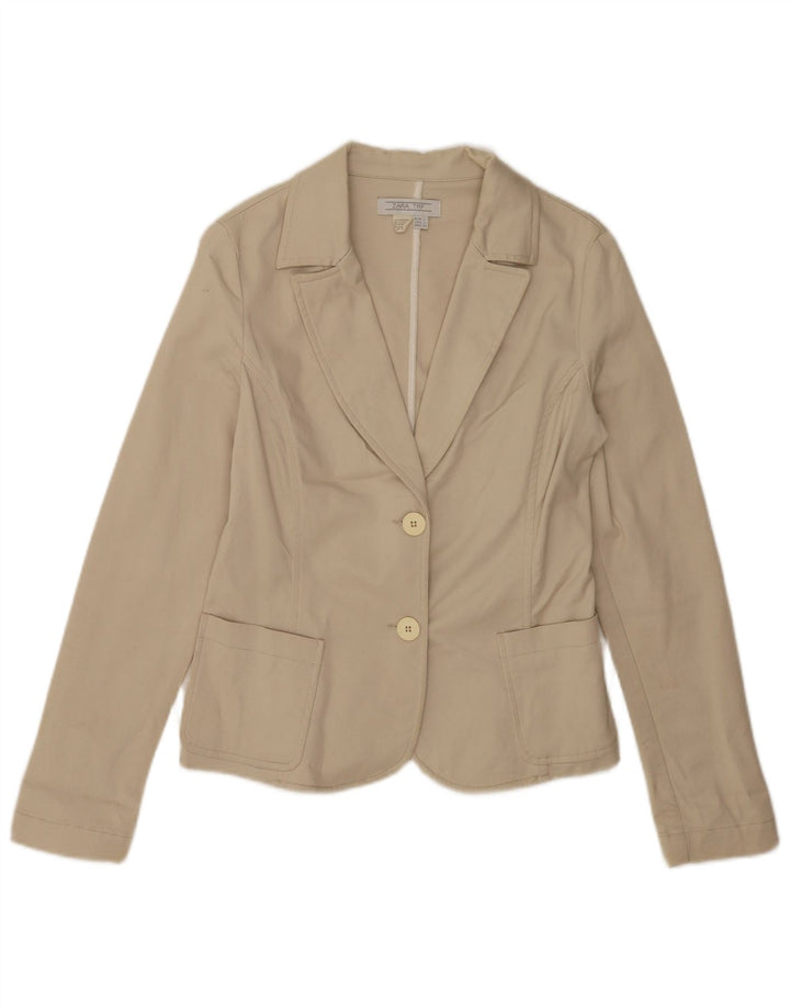 Giacca blazer a 2 bottoni da donna Zara UK 14 grande cotone beige