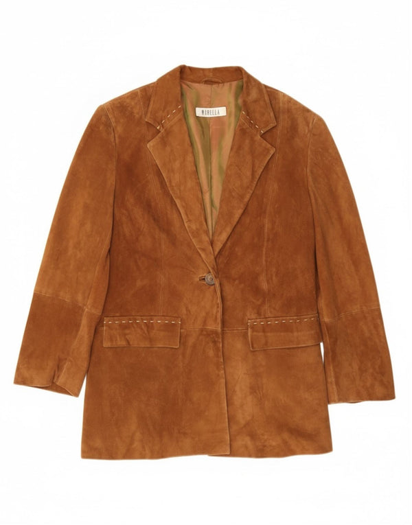 Giacca blazer in pelle scamosciata da donna a 1 bottone Marella UK 10 piccola in pelle beige