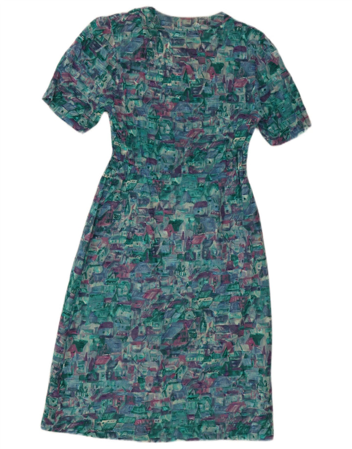 Abito a trapezio vintage da donna con motivo astratto UK 12 Blu medio