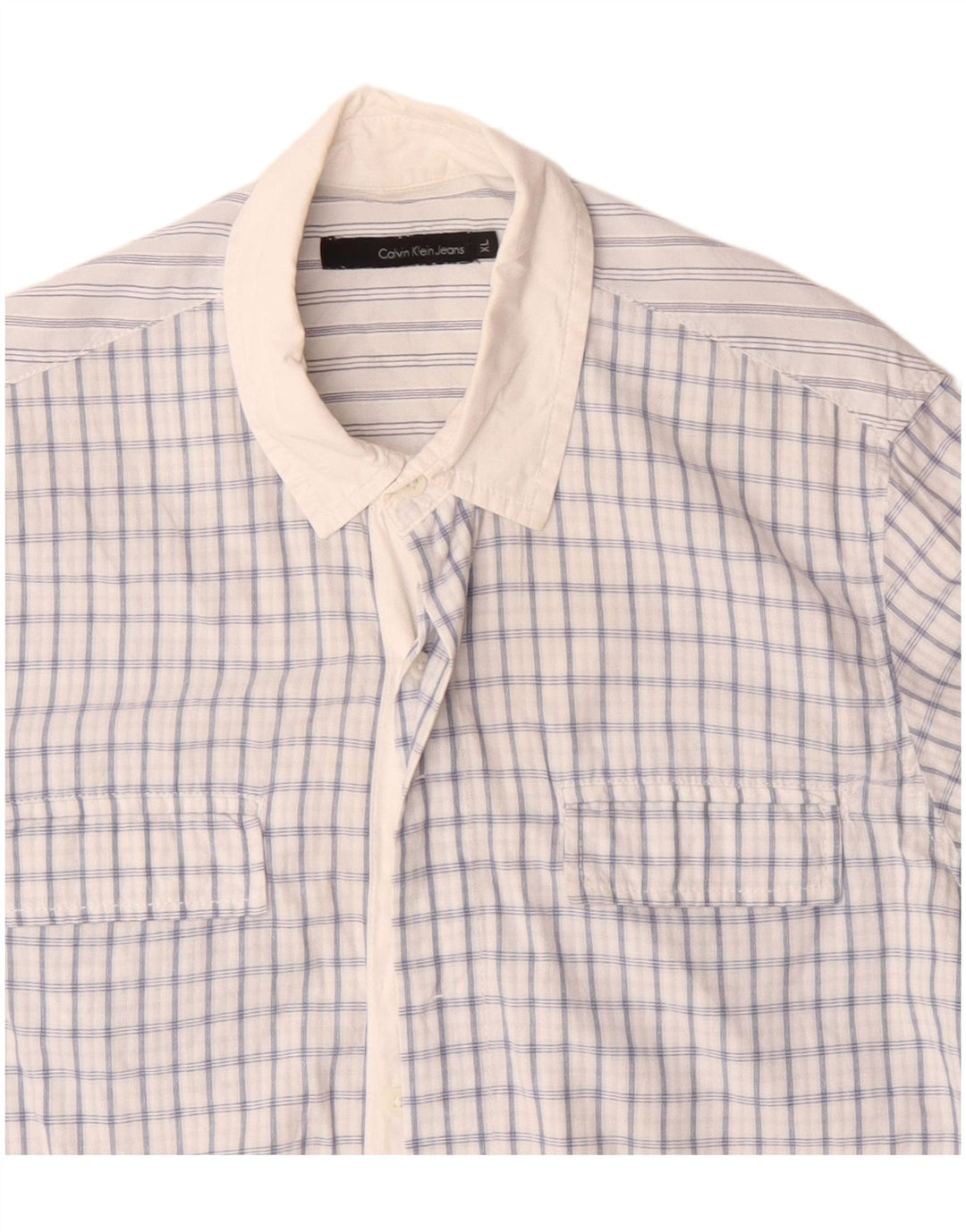 Camicia a maniche corte da uomo Calvin Klein XL in cotone a quadri bianchi