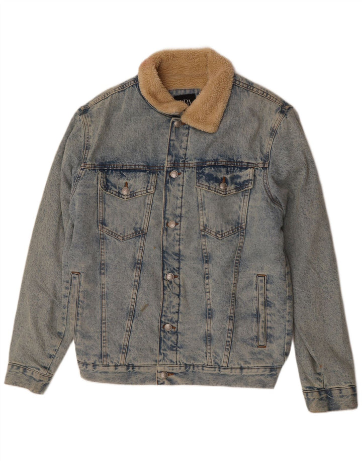 Giacca Zara da uomo in denim sherpa UK 40 grande poliestere blu