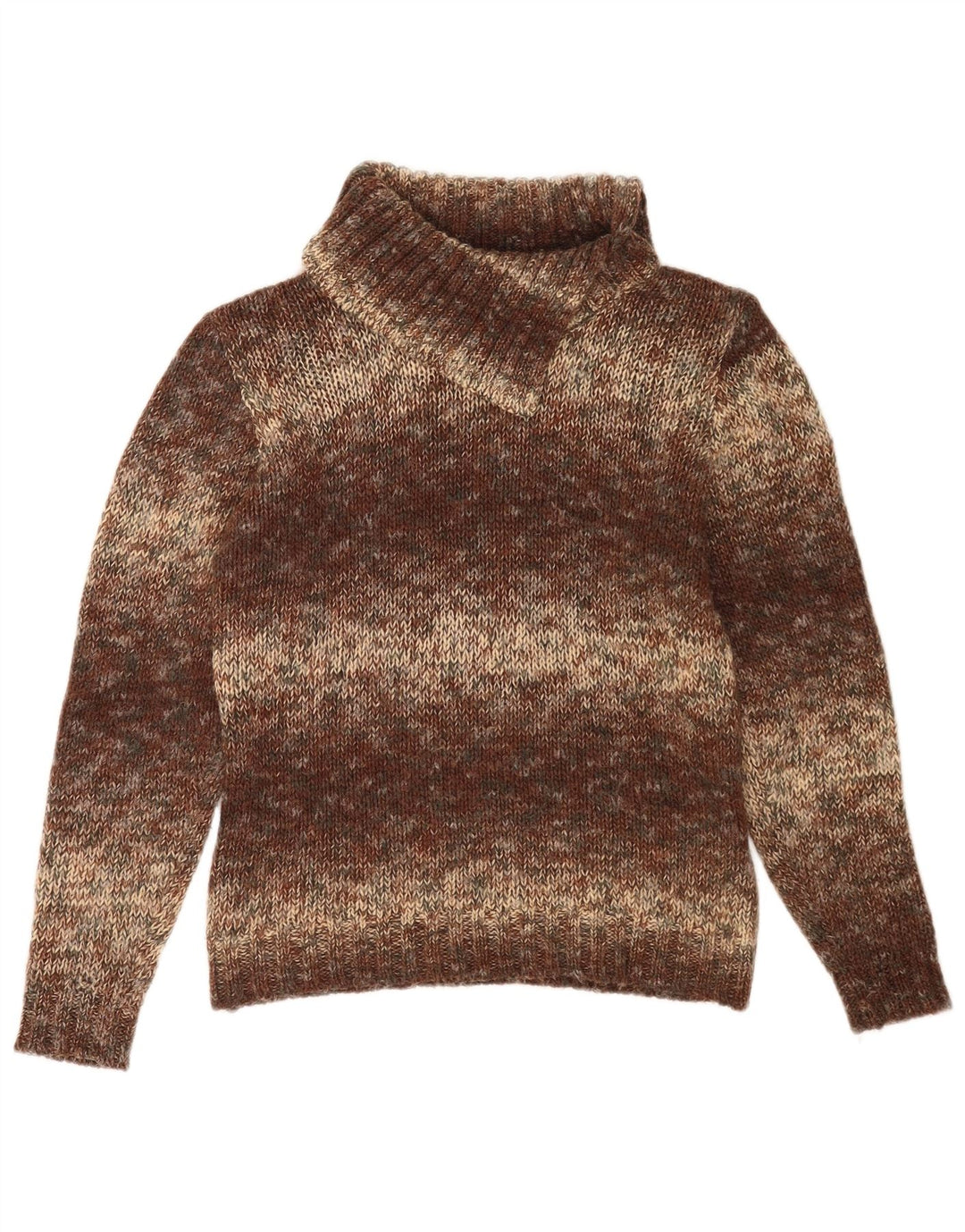 Maglione maglione vintage da donna con collo alto UK 14 Marrone medio screziato