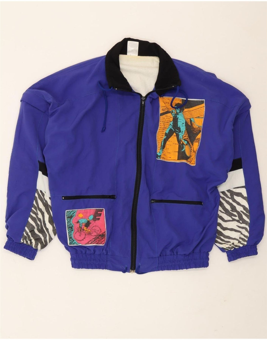 Giacca da ginnastica grafica da uomo vintage in poliammide patchwork blu medio
