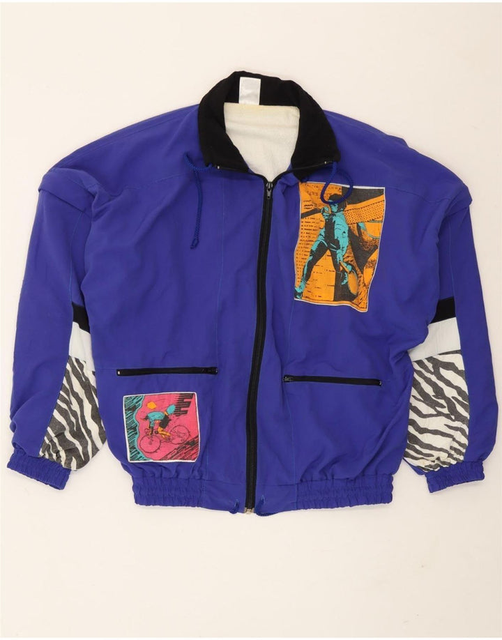 Giacca da ginnastica grafica da uomo vintage in poliammide patchwork blu medio
