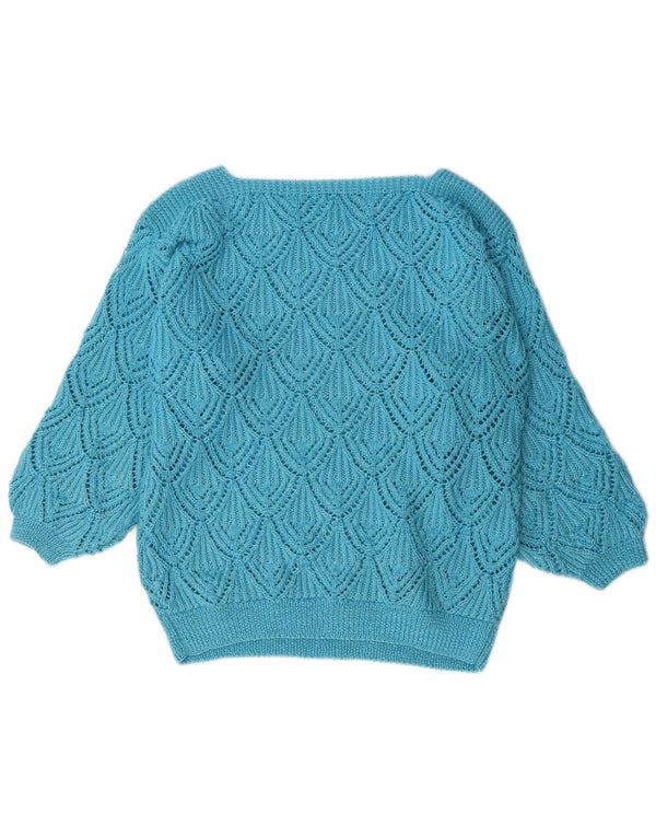 Maglione maglione vintage da donna con scollo a barca UK 14 grande blu