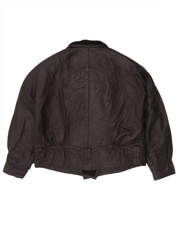 Giacca in pelle vintage da donna UK 14 grande nera