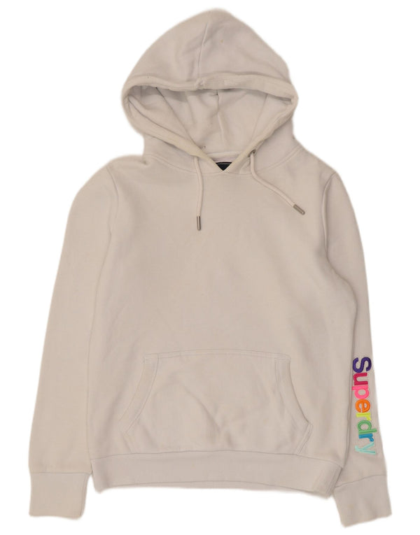 Felpa con cappuccio grafica da donna Superdry UK 12 cotone bianco medio