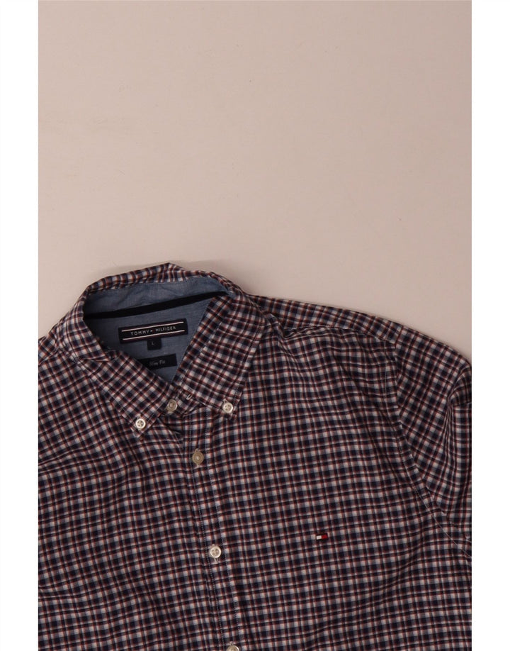 TOMMY HILFIGER Camicia slim fit da uomo in cotone a quadri blu grandi