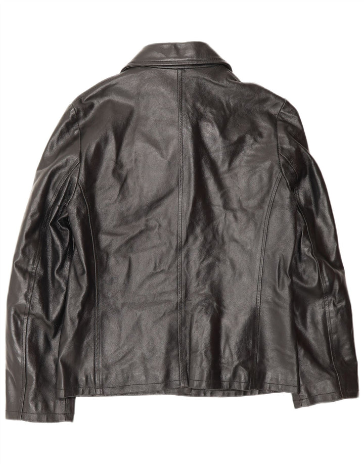 Giacca in pelle da donna vintage UK 10 piccola in pelle nera
