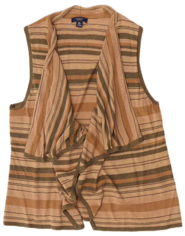 Chaps - Top cardigan avvolgente senza maniche da donna UK 18 XL Lino a righe beige