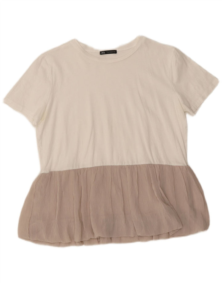 Top Blusa Da Donna ZARA UK 14 Colorblock Bianco Medio