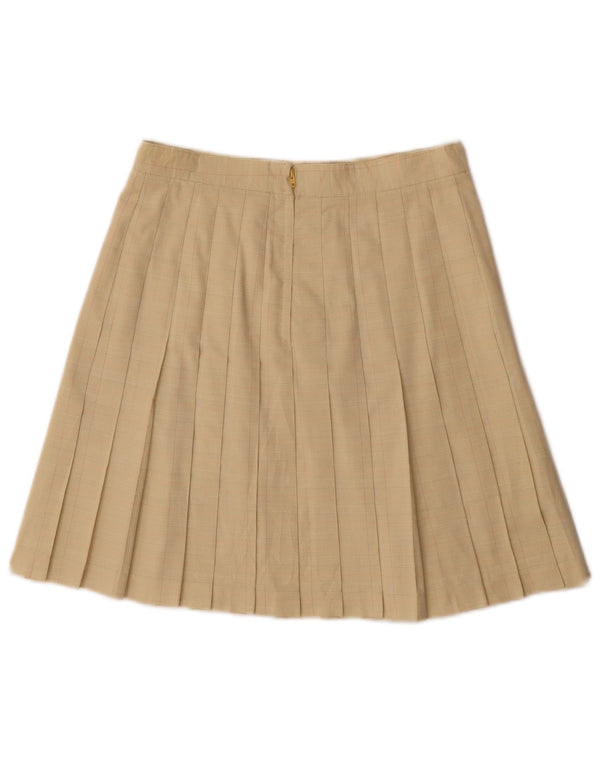 Gonna a pieghe vintage da donna a coltello IT 44 media W28 viscosa a quadri beige