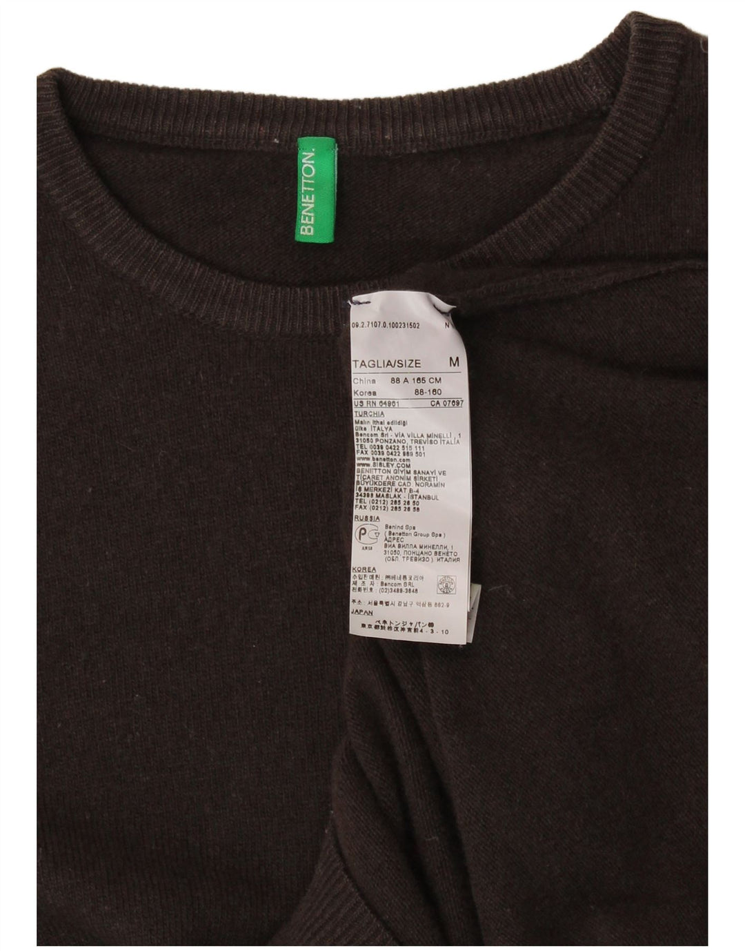 BENETTON Maglione da donna con scollo a barca UK 12 Lana marrone medio