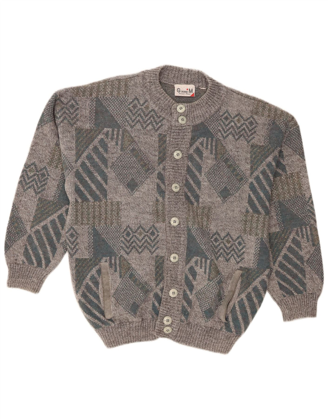 Maglione cardigan ampio da uomo Gianni, grigio medio geometrico