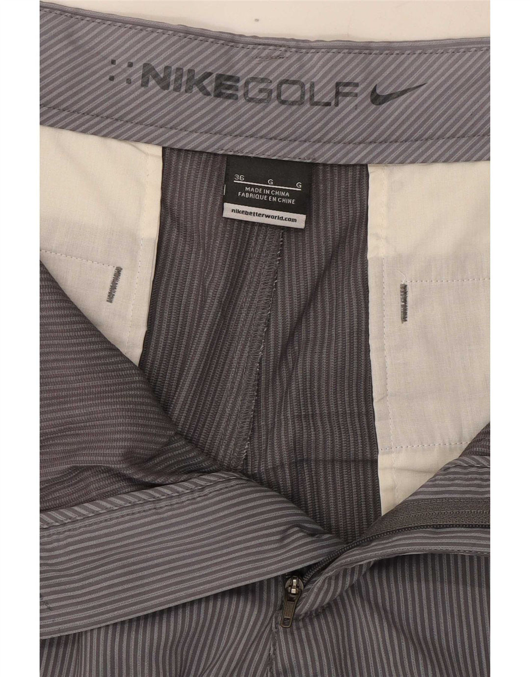 Pantaloncini chino da golf da uomo Nike W36 large grigio gessato in poliestere