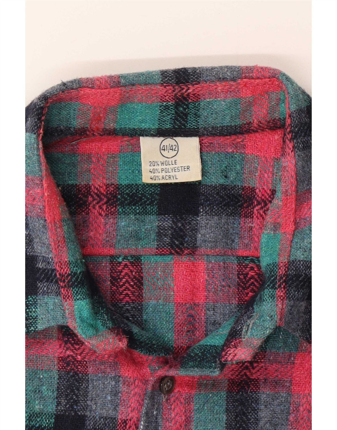 Camicia vintage da uomo in flanella taglia 41/42 grande poliestere a quadri turchese