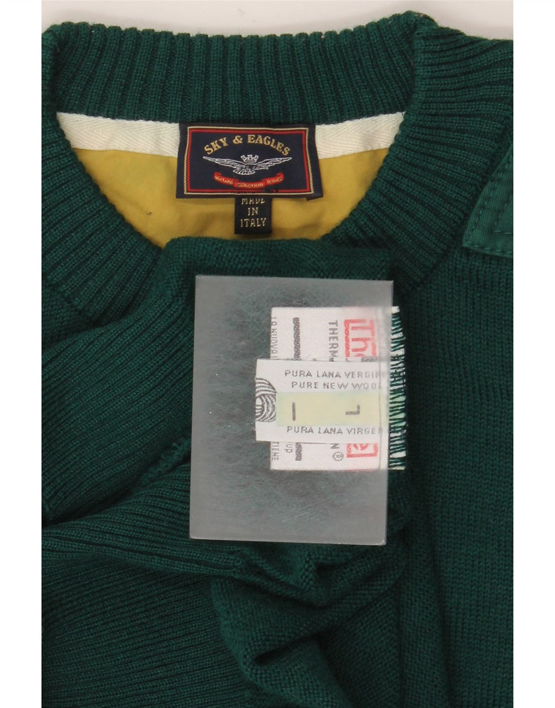 Maglione girocollo da uomo vintage in lana vergine verde grande