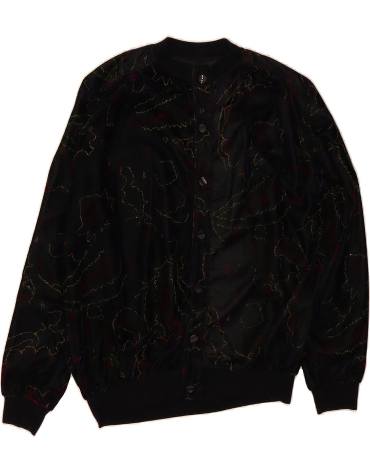 VINTAGE Womens Shirt Blouse UK 20 2XL Black Floral Polyester Vintage Vintage and Second-Hand Vintage from Messina Hembry 